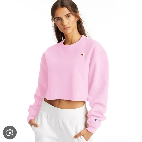 Champion Women's Light Pink Cropped Hoodie - Picture 1 of 4